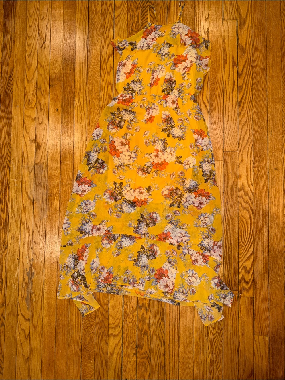 Yellow Floral Spaghetti-Strap Maxi Dress